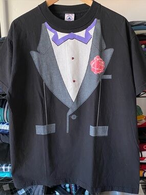 Vintage Tuxedo T-Shirt Rhinestone LA Imprints Made in USA Emo Punk Grunge Goth